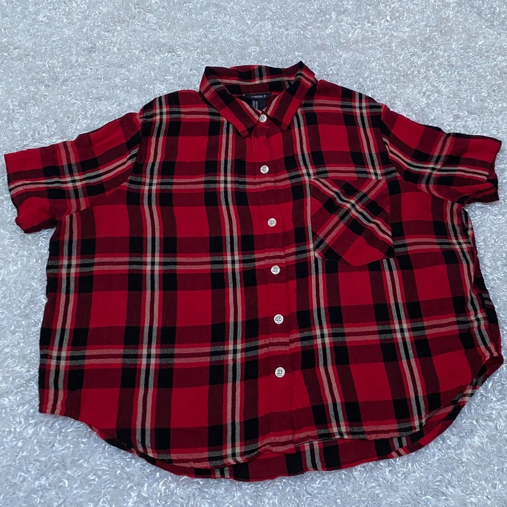 Cropped Red Flannel Shirt